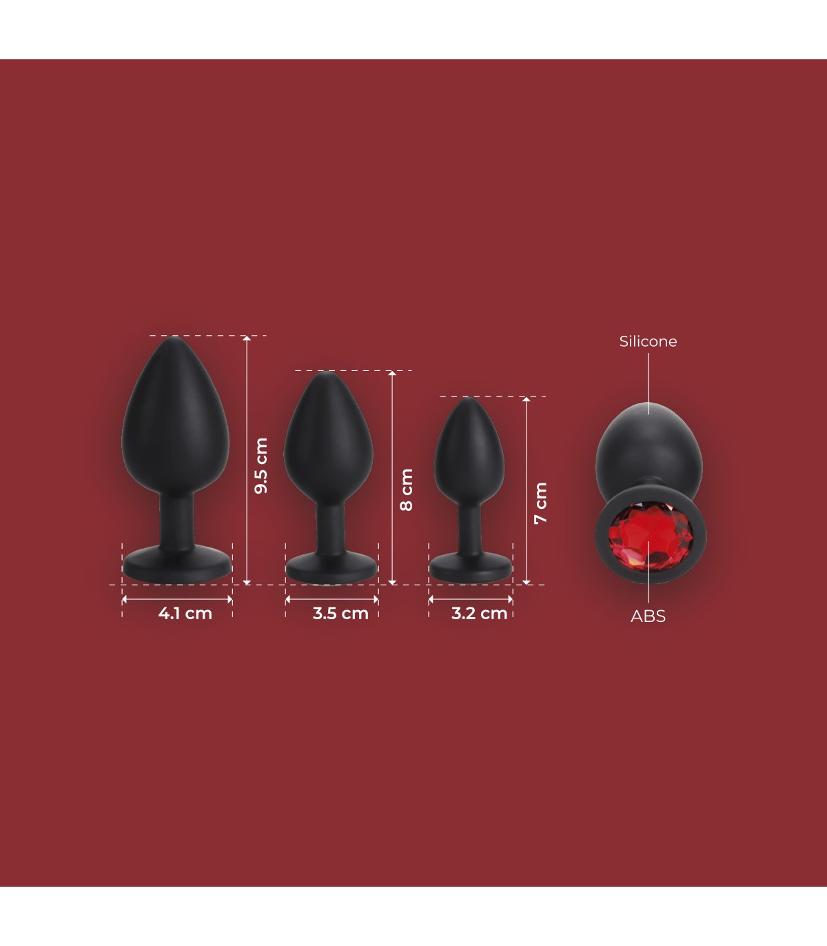 PLUG ANAL SET X3 SILICONA NEGRO/RUBÍ - ESSENTIALS - VIRGITE