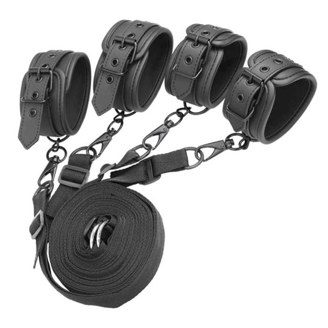SET DE ESPOSAS Y ATADURAS CON FORRO DE NEOPRENO CAMA - FETISH SUBMISSIVE