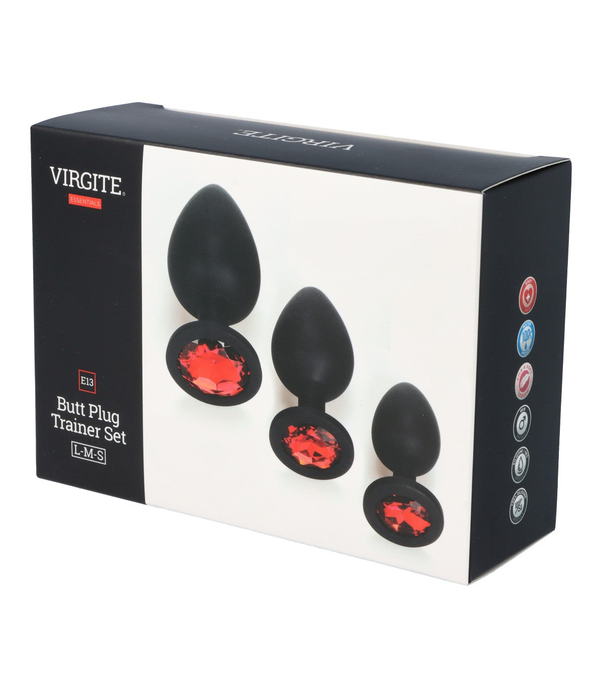 PLUG ANAL SET X3 SILICONA NEGRO/RUBÍ - ESSENTIALS - VIRGITE