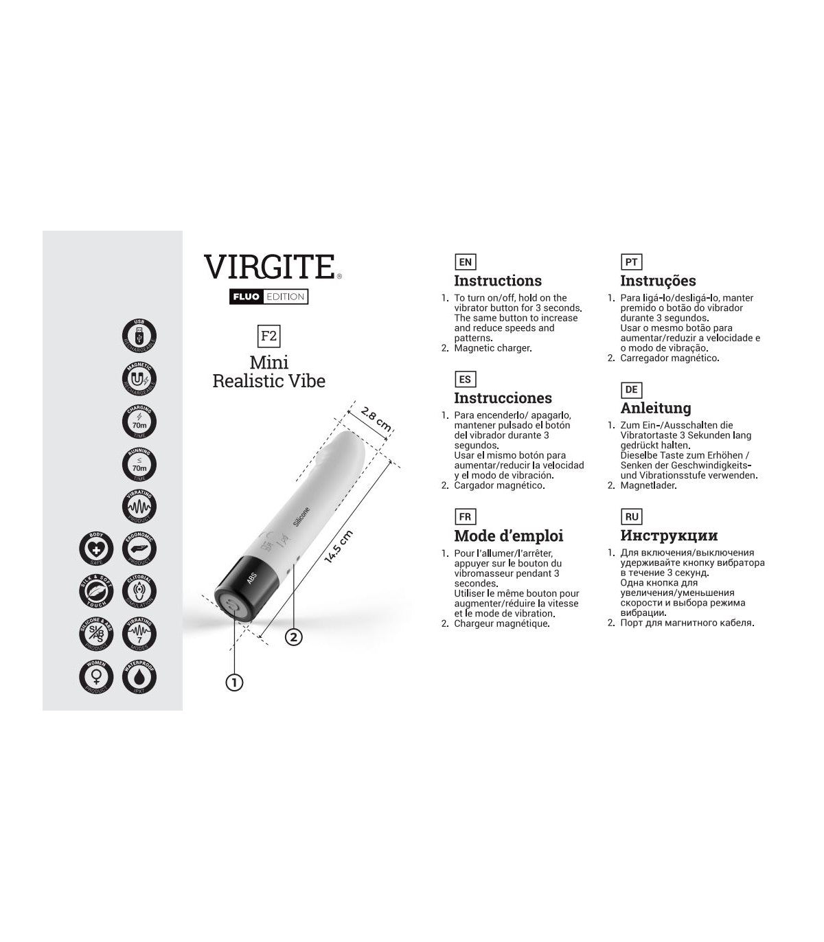 VIBRADOR F2 FLUO SILICONA RECARGABLE - VIRGITE