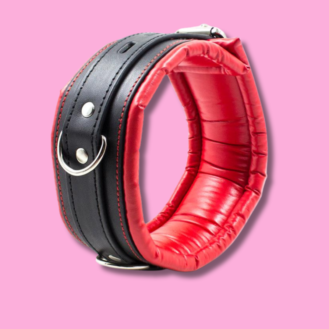 BDSM LINE Collar con Correa de Metal e Interior Acolchado Negro/Rojo - LATETOBED