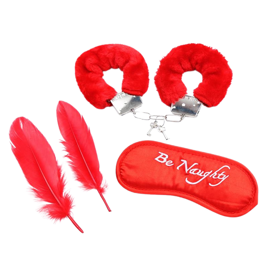 BDSM LINE Set de 3 Piezas antifaz esposas pluma - LATETOBED