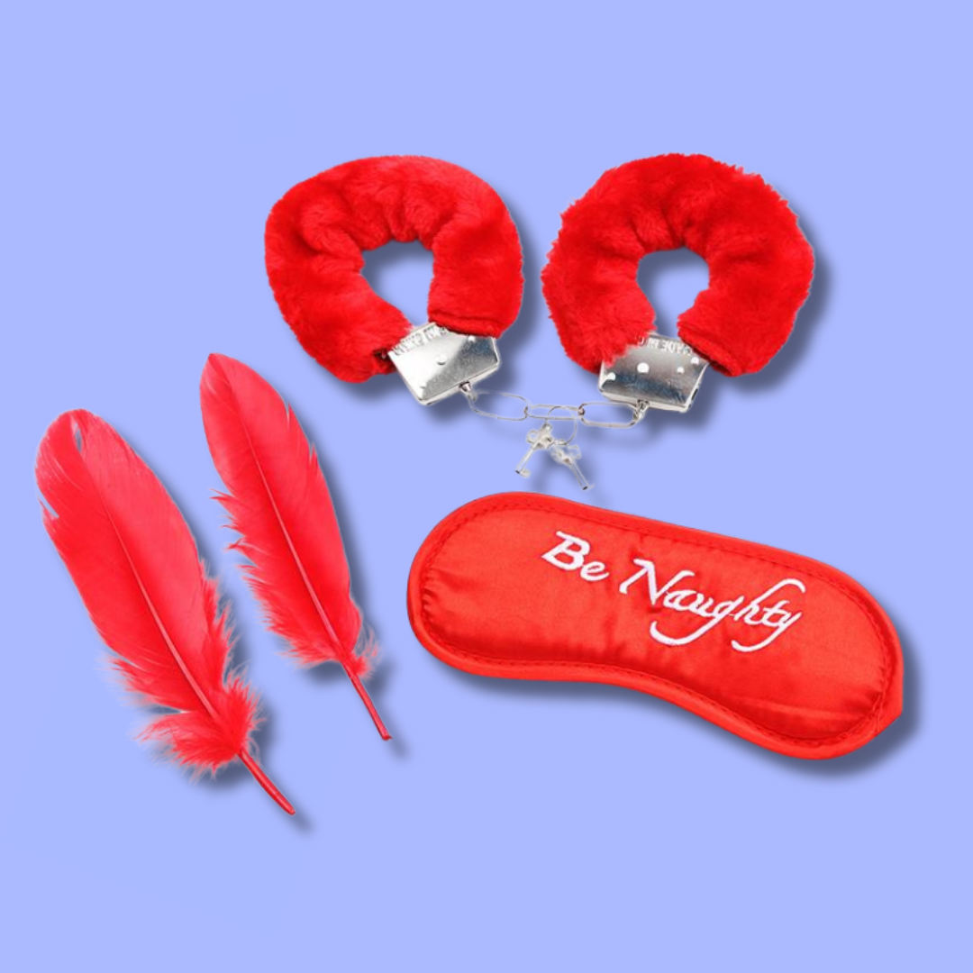 BDSM LINE Set de 3 Piezas antifaz esposas pluma - LATETOBED