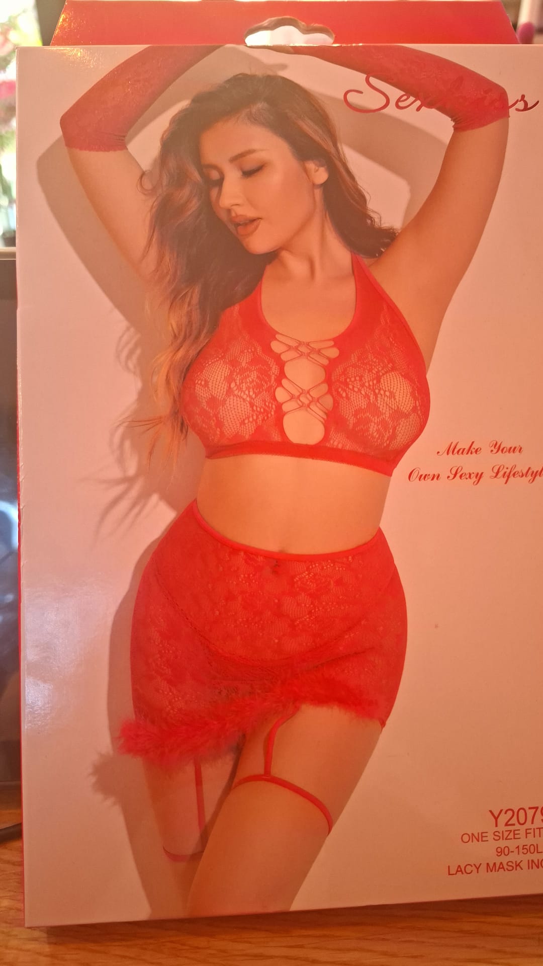 Conjunto lencería rojo de rejilla, talla única- Sexkiss