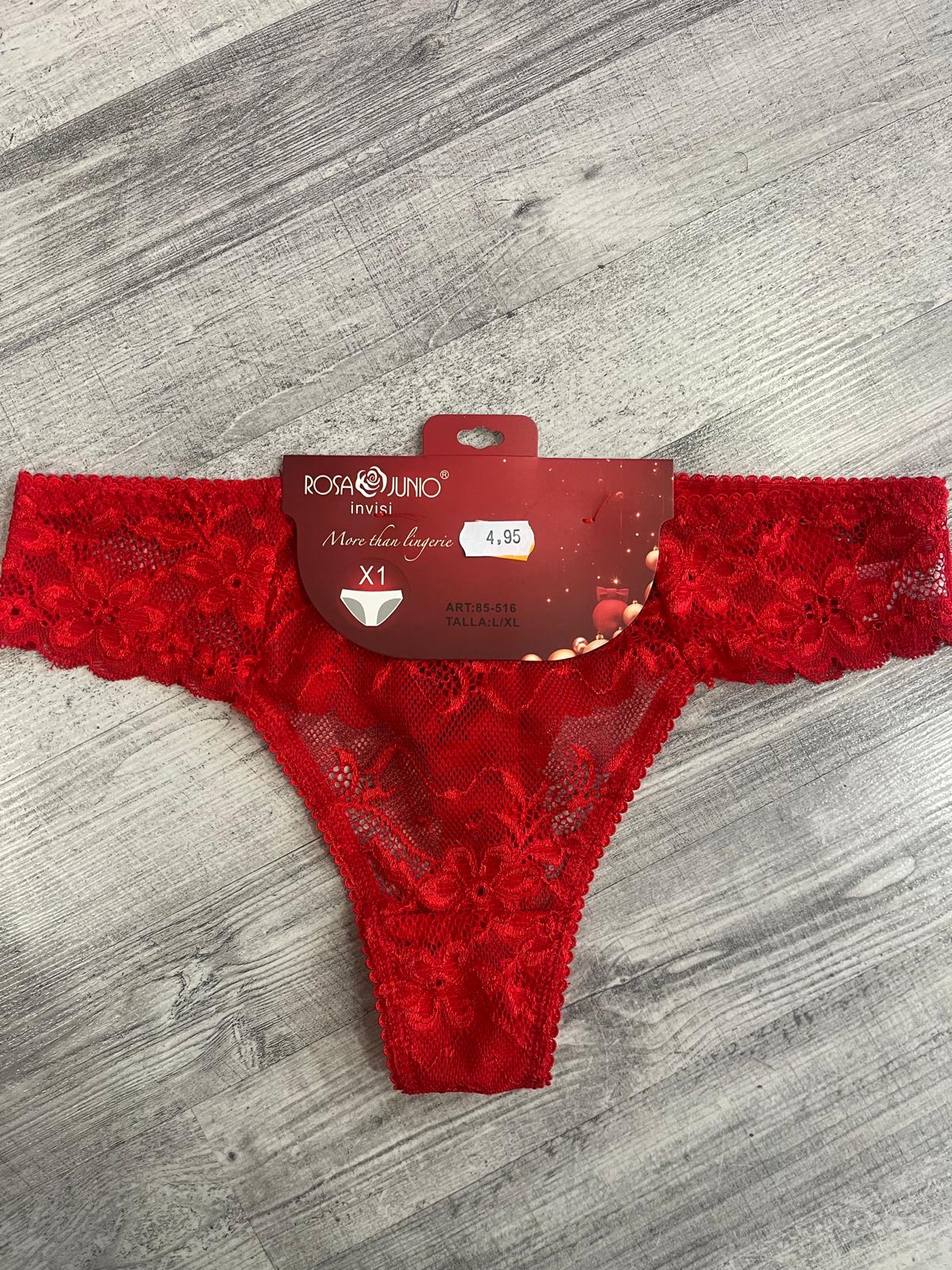 TANGA DE ENCAJE ROJO TALLA L/XL - ROSA JUNIO