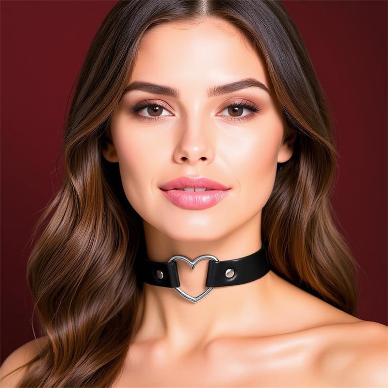 Collar con Corazón Tipo Choker Cuero Vegano Talla Única - CINDERELLA
