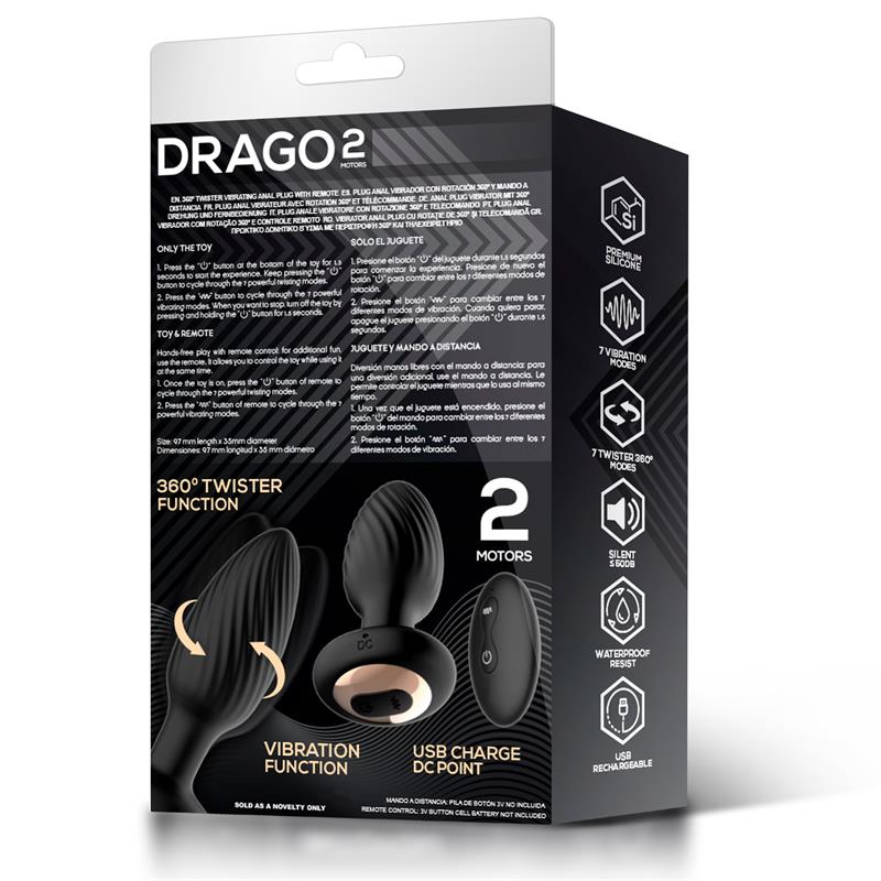 Plug Anal Vibración Drago, Movimiento Twister 360º y Control Remoto - INTOYOU