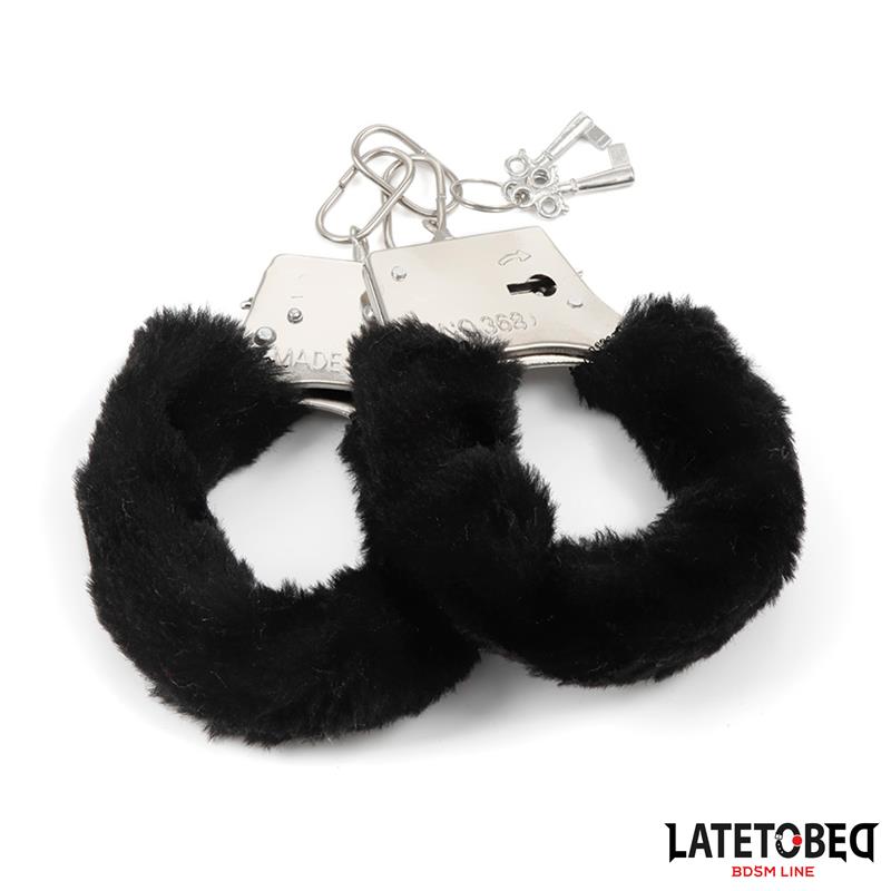 Esposas de Metal Furry con Pelo Negro - LATETOBED BDSM LINE