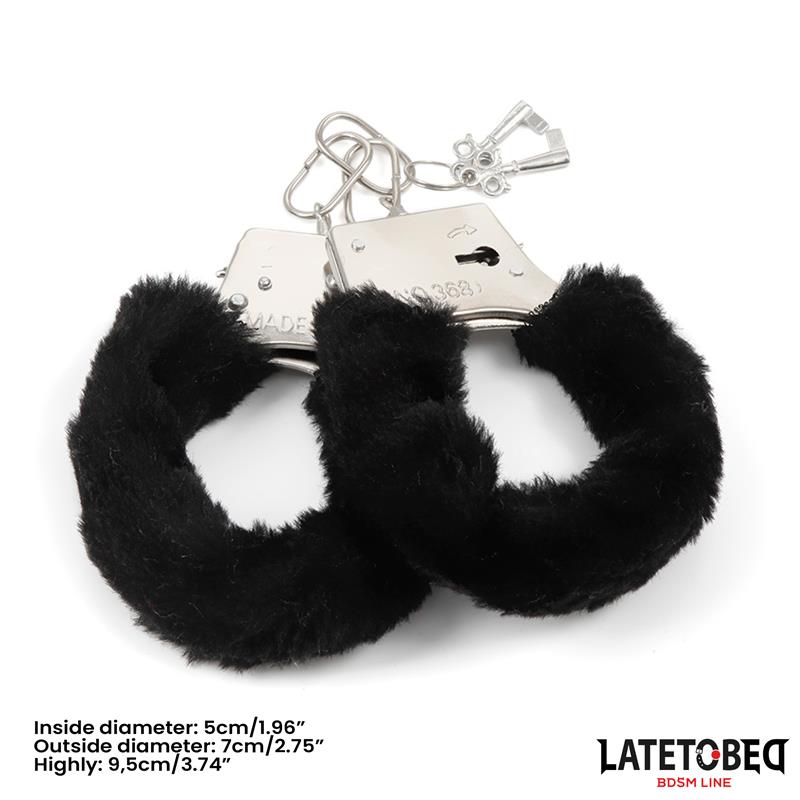 Esposas de Metal Furry con Pelo Negro - LATETOBED BDSM LINE