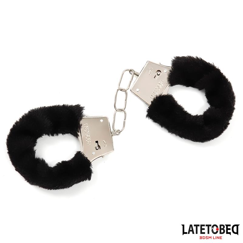 Esposas de Metal Furry con Pelo Negro - LATETOBED BDSM LINE