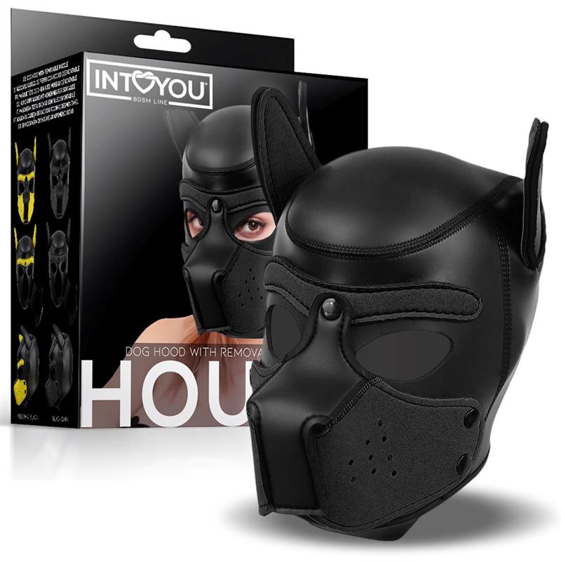 Máscara Hound de Perro Neopreno Hocico Extraíble Negro / Negro-Rojo / Negro-Amarillo / Negro-Blanco. Talla Única