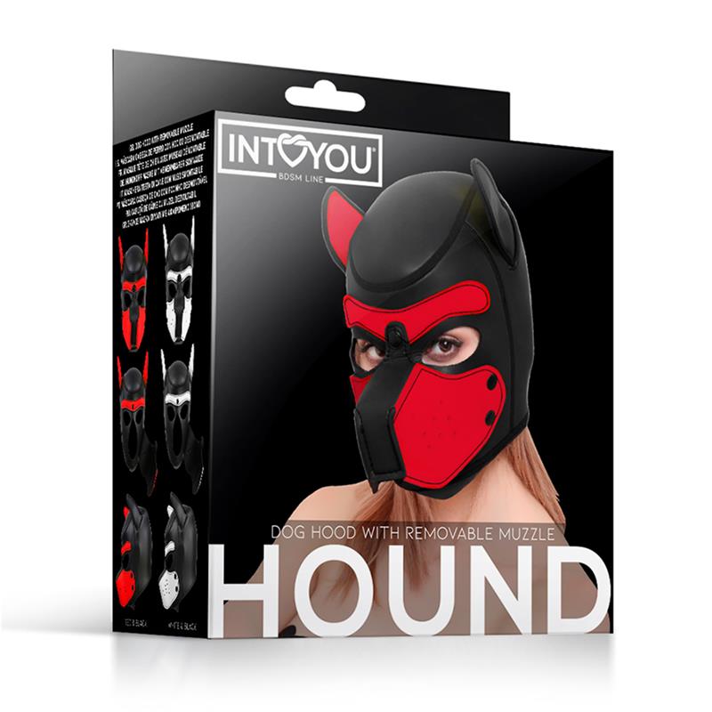Máscara Hound de Perro Neopreno Hocico Extraíble Negro / Negro-Rojo / Negro-Amarillo / Negro-Blanco. Talla Única