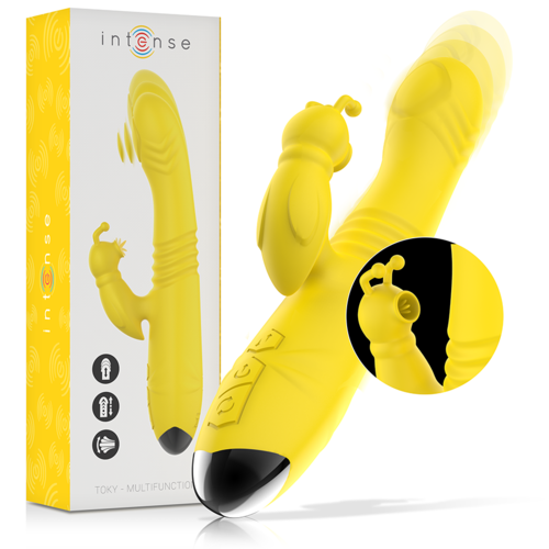 TOKY VIBRADOR MULTIFUNCIÓN RECARGABLE UP & DOWN CON ESTIMULADOR DE CLITORIS AMARILLO - INTENSE