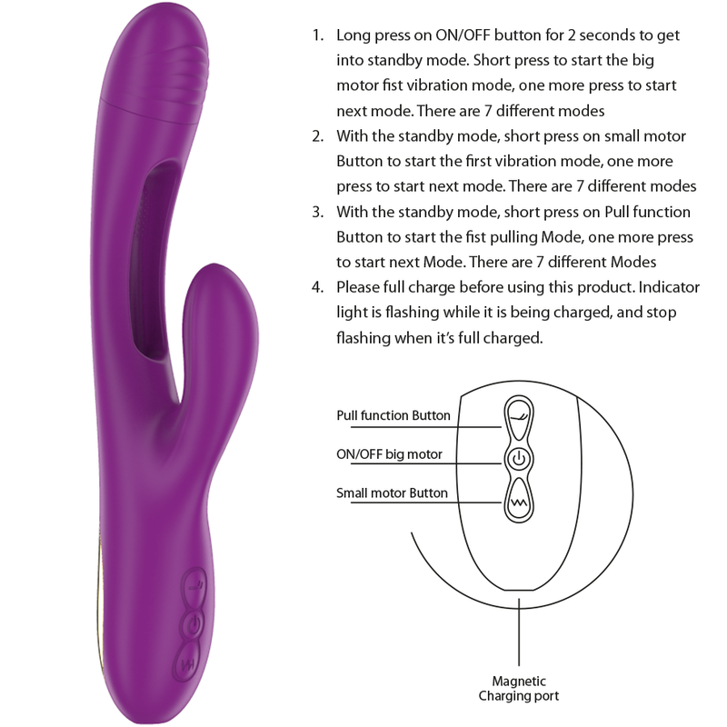 VIBRADOR APOLO MULTIFUNCIÓN RECARGABLE 7 VIBRACIONES CON LENGUA OSCILANTE MORADO - INTENSE