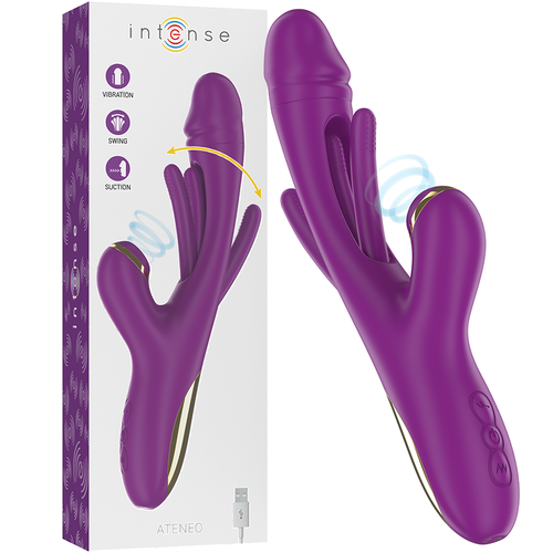 VIBRADOR ATENEO MULTIFUNCIÓN RECARGABLE 7 VIBRACIÓNES CON LENGUA OSCILANTE Y SUCCIONADOR MORADO - INTENSE
