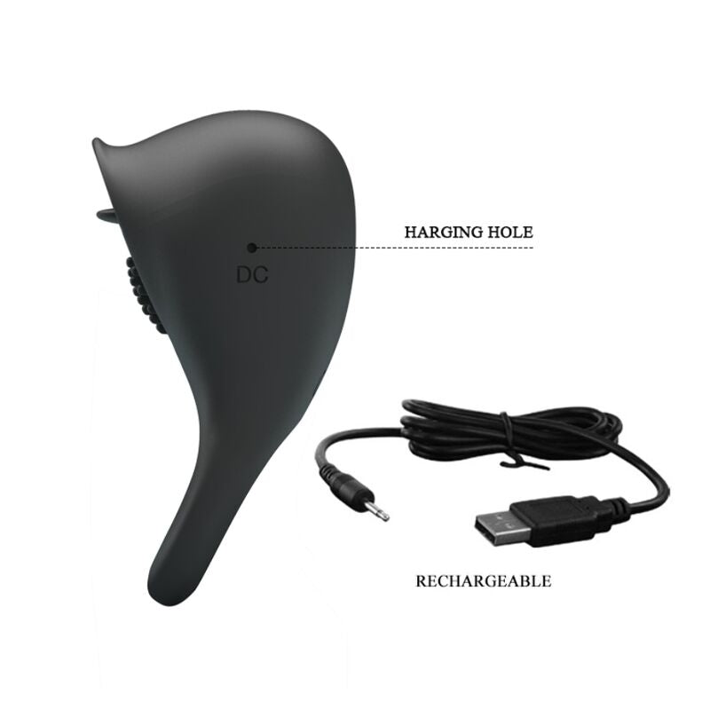 ANILLO VIBRADOR PARA PENE CON LENGUA NEGRO - PRETTY LOVE