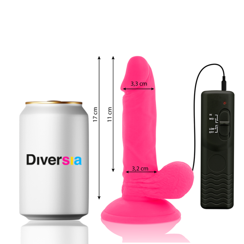 DILDO REALÍSTICO FLEXIBLE CON VIBRACIÓN ROSA / MORADO 17 CM -O- 3.3 CM PILA - DIVERSIA