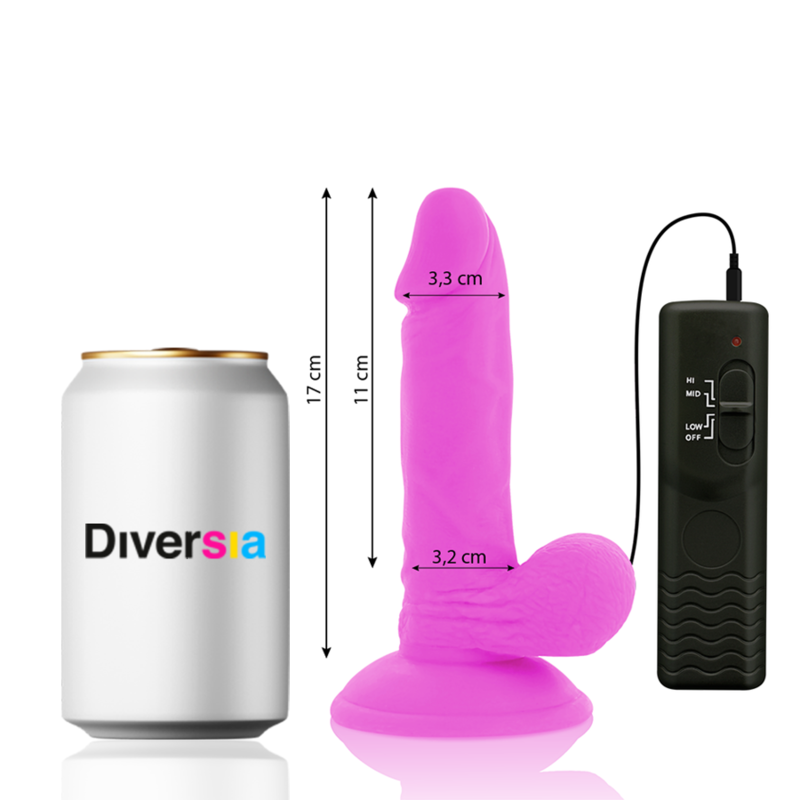 DILDO REALÍSTICO FLEXIBLE CON VIBRACIÓN ROSA / MORADO 17 CM -O- 3.3 CM PILA - DIVERSIA