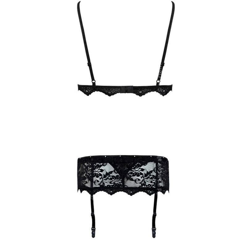 BELITA SUJETADOR + PANTY + LIGUERO NEGRO TALLA L/XL - LIVCO CORSETTI FASHION