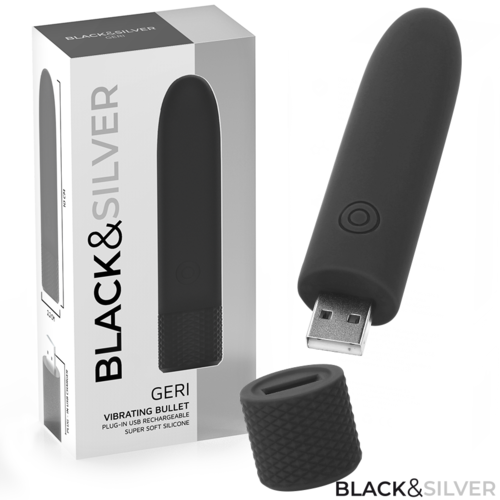 BALA GERI VIBRADORA RECARGABLE POR USB 8 VIBRACIONES NEGRO 10 X 2.2 CM - BLACK & SILVER