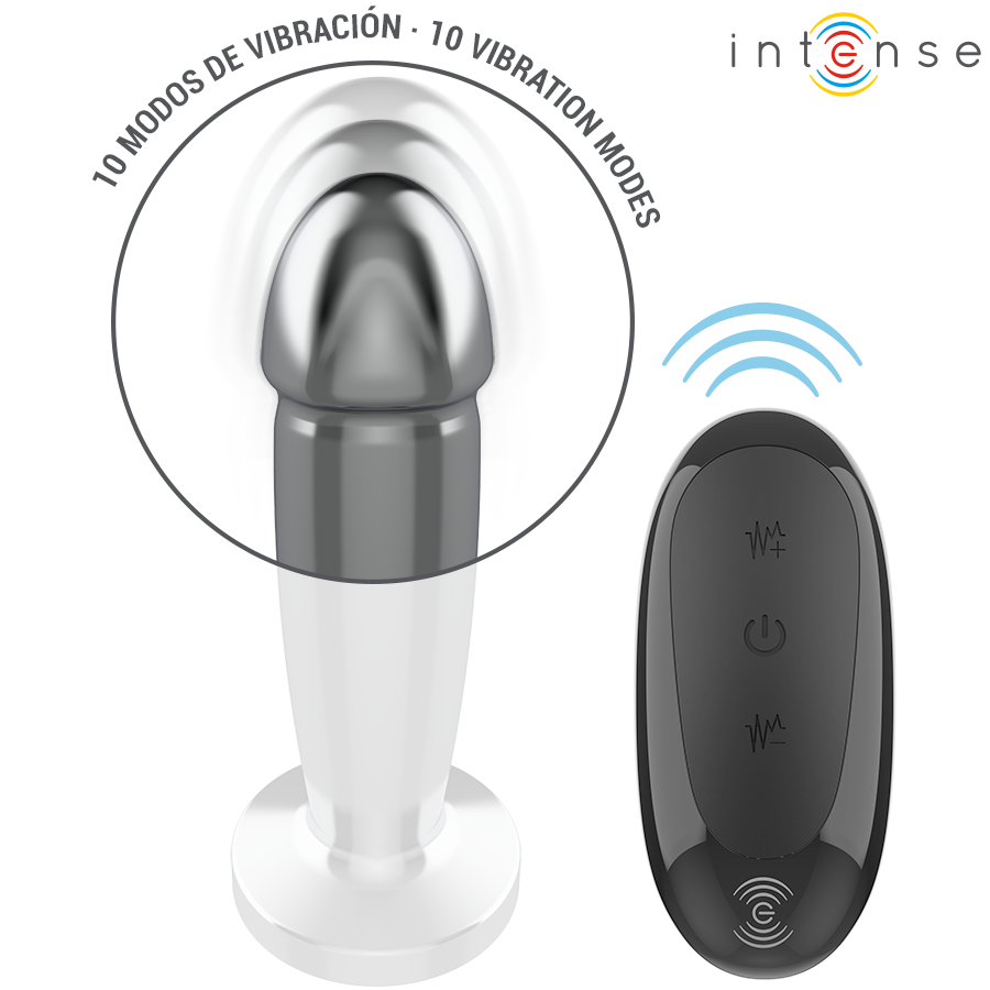 PLUG ANAL 10 VIBRACIONES METAL EN FORMA DE DILDO CON CONTROL REMOTO TALLA S / M - INTENSE