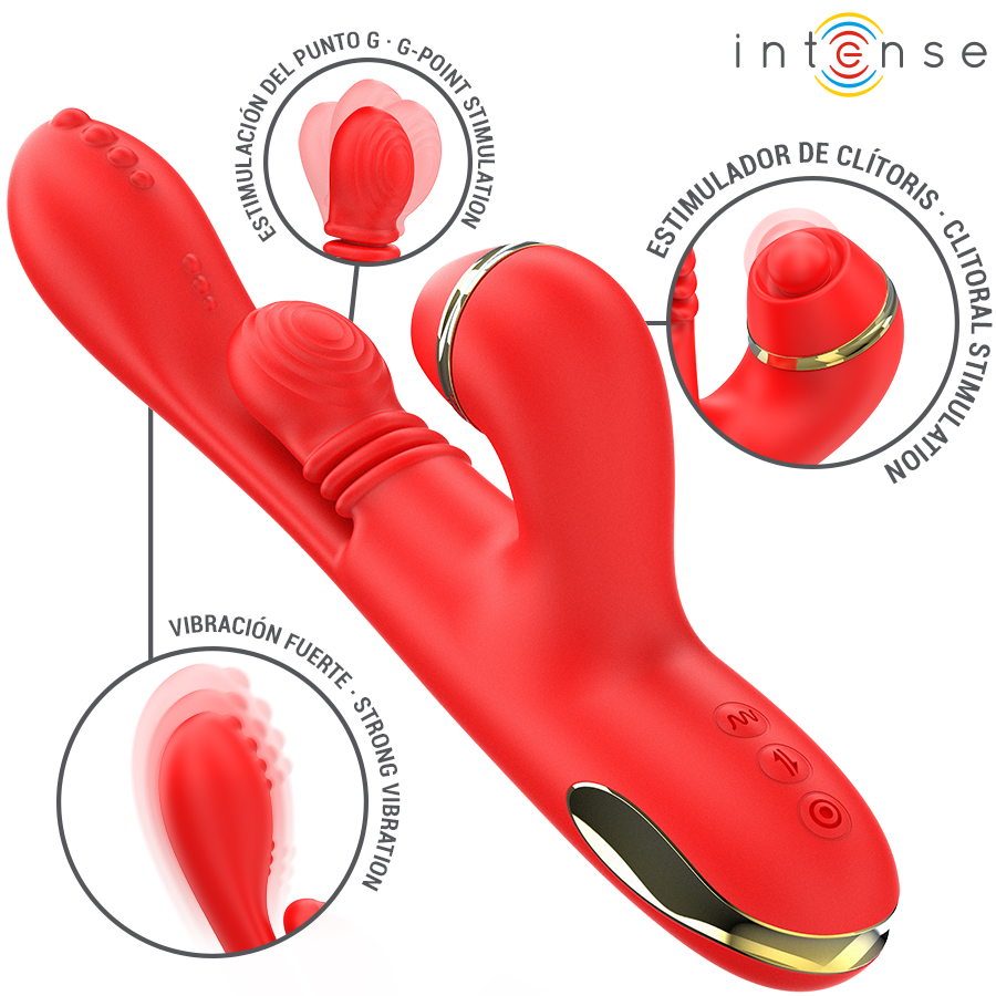 ESTIMULADOR KATY CLÍTORIS MULTIFUNCIÓN 4 CABEZALES INTERCAMBIABLES ROJO - INTENSE