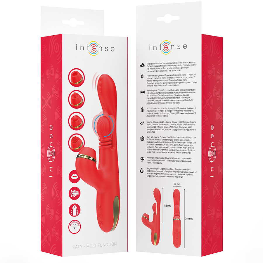 ESTIMULADOR KATY CLÍTORIS MULTIFUNCIÓN 4 CABEZALES INTERCAMBIABLES ROJO - INTENSE