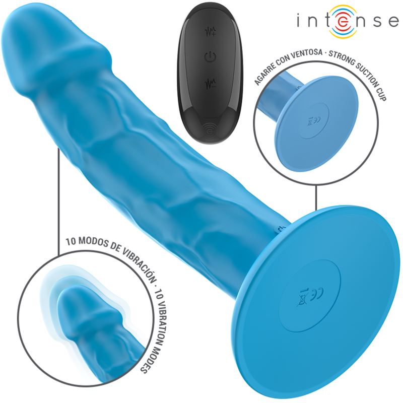 DILDO PHOEBE VIBRADOR REALÍSTICO 10 VIBRACIONES AZUL CONTROL REMOTO - INTENSE