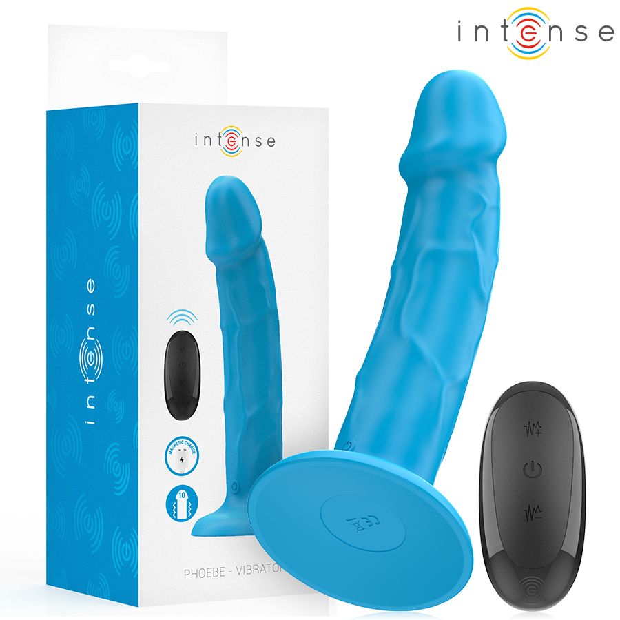 DILDO PHOEBE VIBRADOR REALÍSTICO 10 VIBRACIONES AZUL CONTROL REMOTO - INTENSE