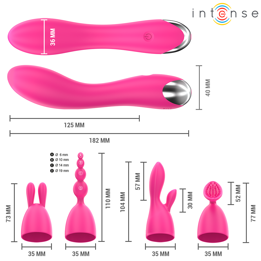 VIBRADOR CHER 20 PATRONES CON CABEZALES INTERCAMBIABLES - INTENSE