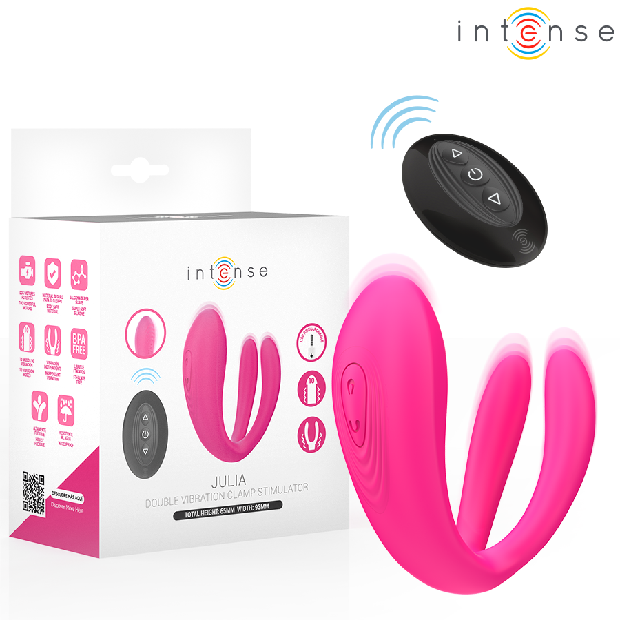 VIBRADOR JULIA & ESTIMULADOR DE PINZAS CONTROL REMOTO - INTENSE