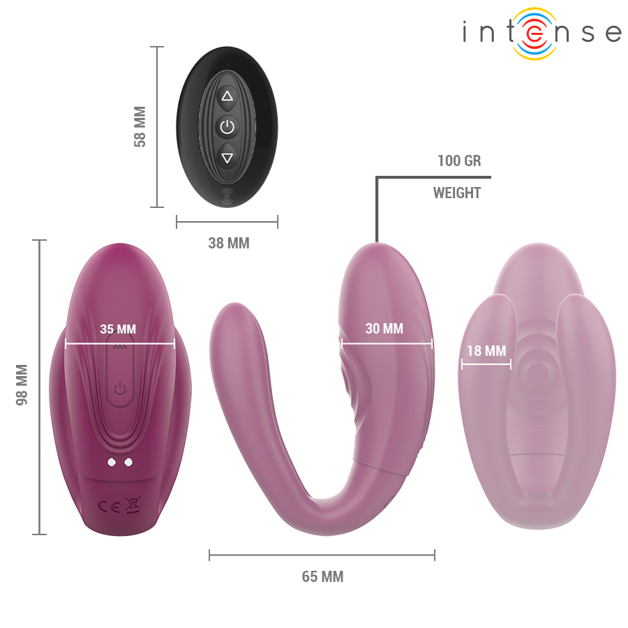 VIBRADOR SANDRA & ESTIMULADOR DE PINZAS CON GOLPETEO CONTROL REMOTO - INTENSE