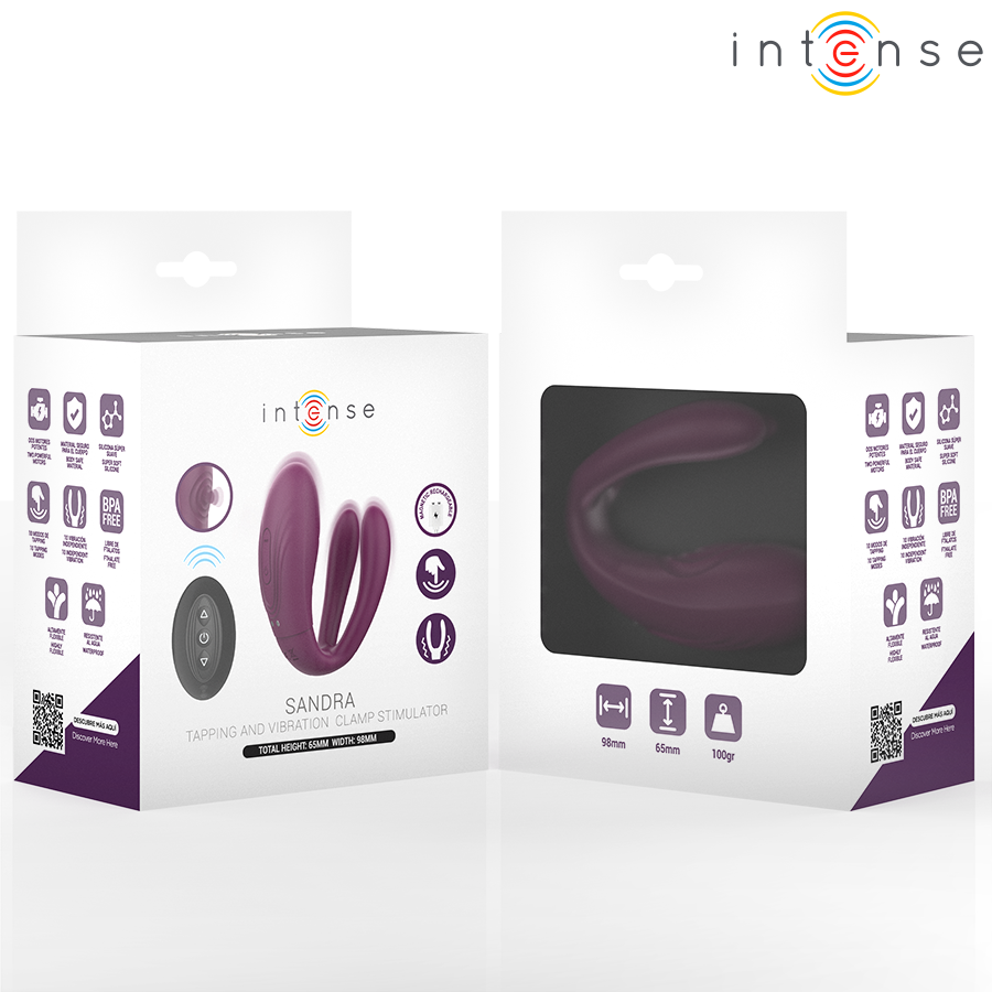 VIBRADOR SANDRA & ESTIMULADOR DE PINZAS CON GOLPETEO CONTROL REMOTO - INTENSE