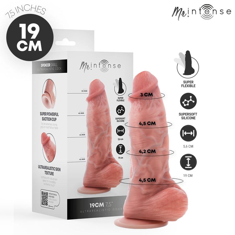 DILDO SMALL SPENCER SILICONA 19 CM -Ø- 4.5 CM - MR INTENSE
