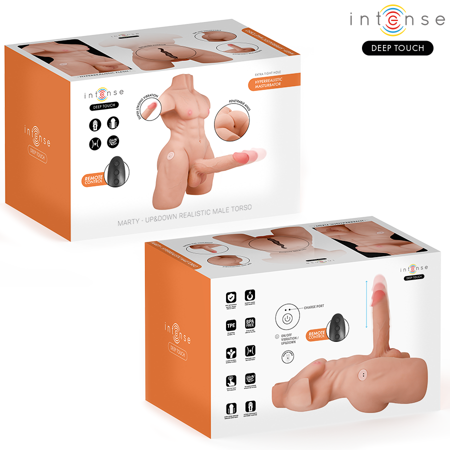 TORSO MARTY CON ANO Y DILDO REALÍSTICO CON EMPUJE Y VIBRACIÓN CONTROL REMOTO 6.2 KG - INTENSE