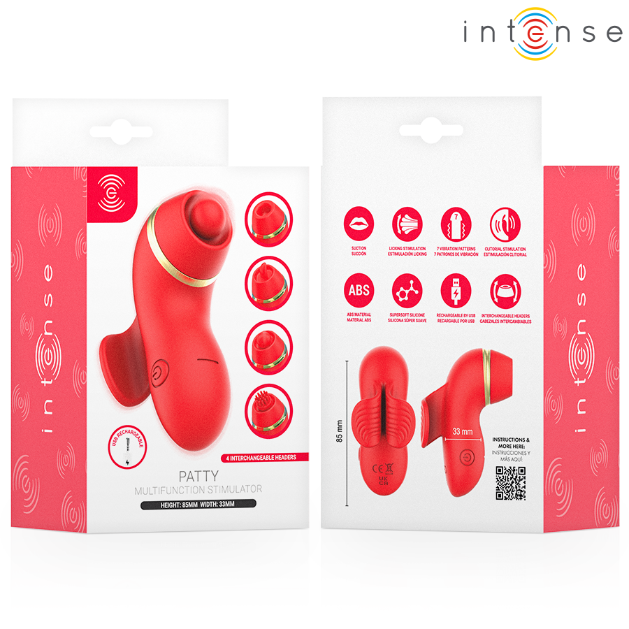 ESTIMULADOR PATTY CON 4 CABEZALES, SUCCIÓN, TAPPING, TICKLING Y LICKING - INTENSE