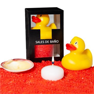 SET SALES BAÑO AROMA FRUTOS ROJOS PATO, VELA Y CONCHA 150 GR - DIVERTY SEX