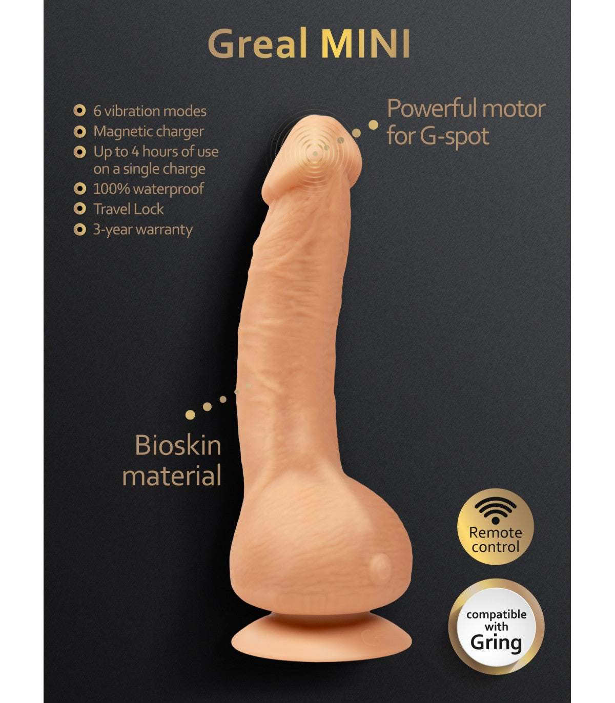 DILDO GREAL MINI FLESH 18 cm -O- 3 cm - G VIBE (FUN TOYS)