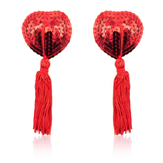 PEZONERAS FORMA CORAZÓN  LENTEJUELAS ROJAS