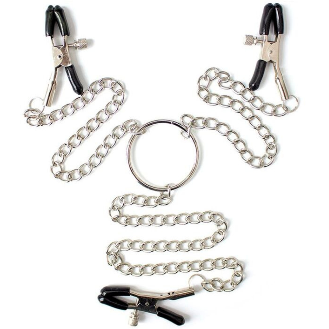 PINZAS PARA PEZONES Y CLITORIS CON CADENA METAL 30cm - KINK