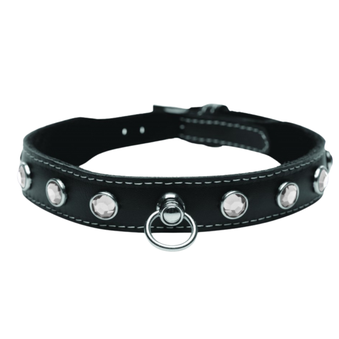 COLLAR SUMISION PODER CON PIRDRAS Y CUERO - MASTER SERIES