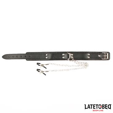 BDSM LINE COLLAR CON PINZAS PARA LOS PEZONES - LATETOBED