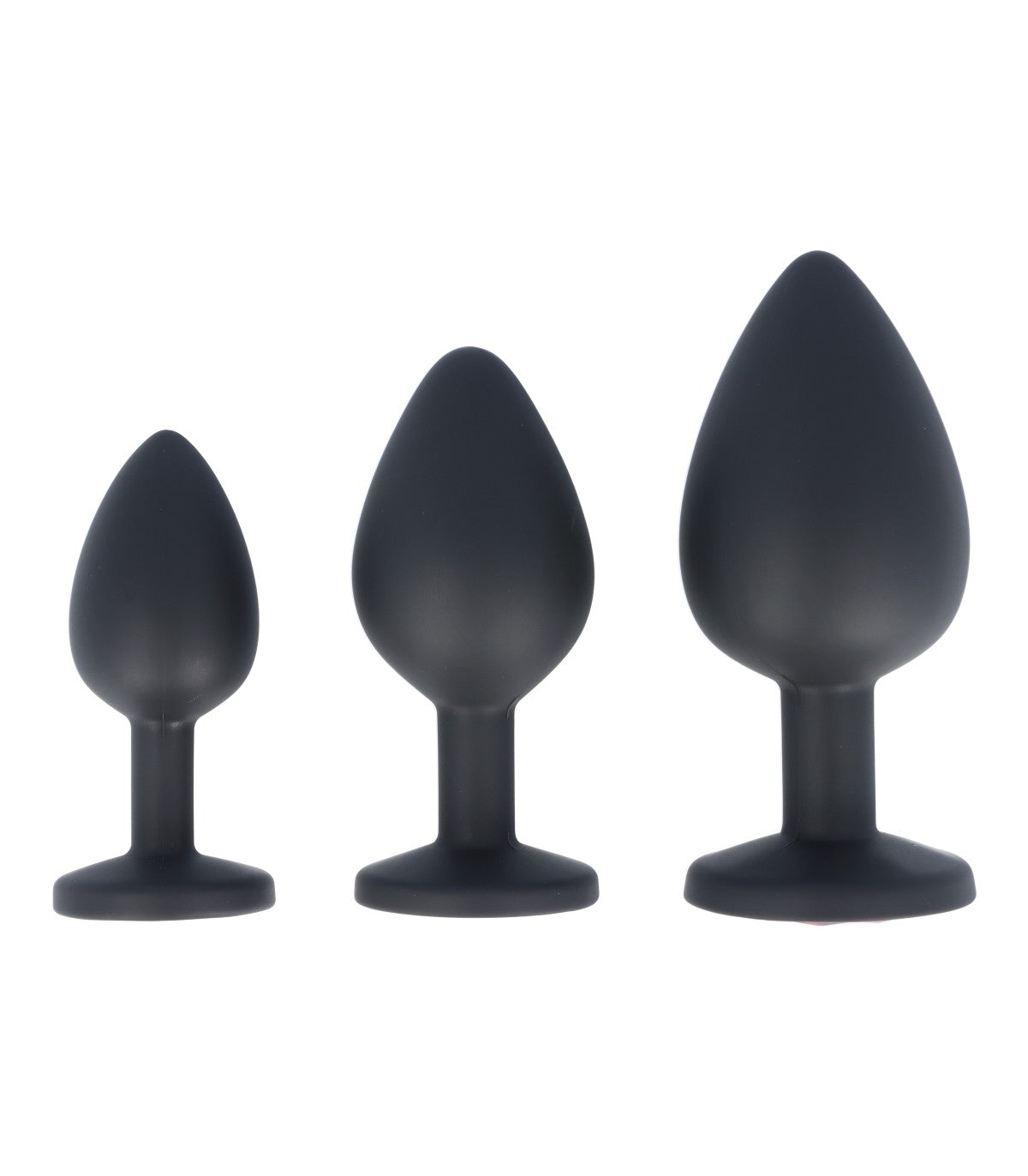 PLUG ANAL SET X3 SILICONA NEGRO/RUBÍ - ESSENTIALS - VIRGITE