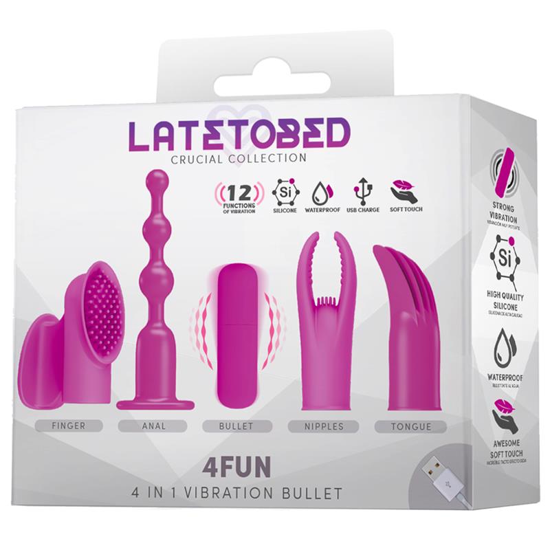 Bala Vibrador 4Fun y 4 Fundas USB Impermeable Silicona - LATETOBED
