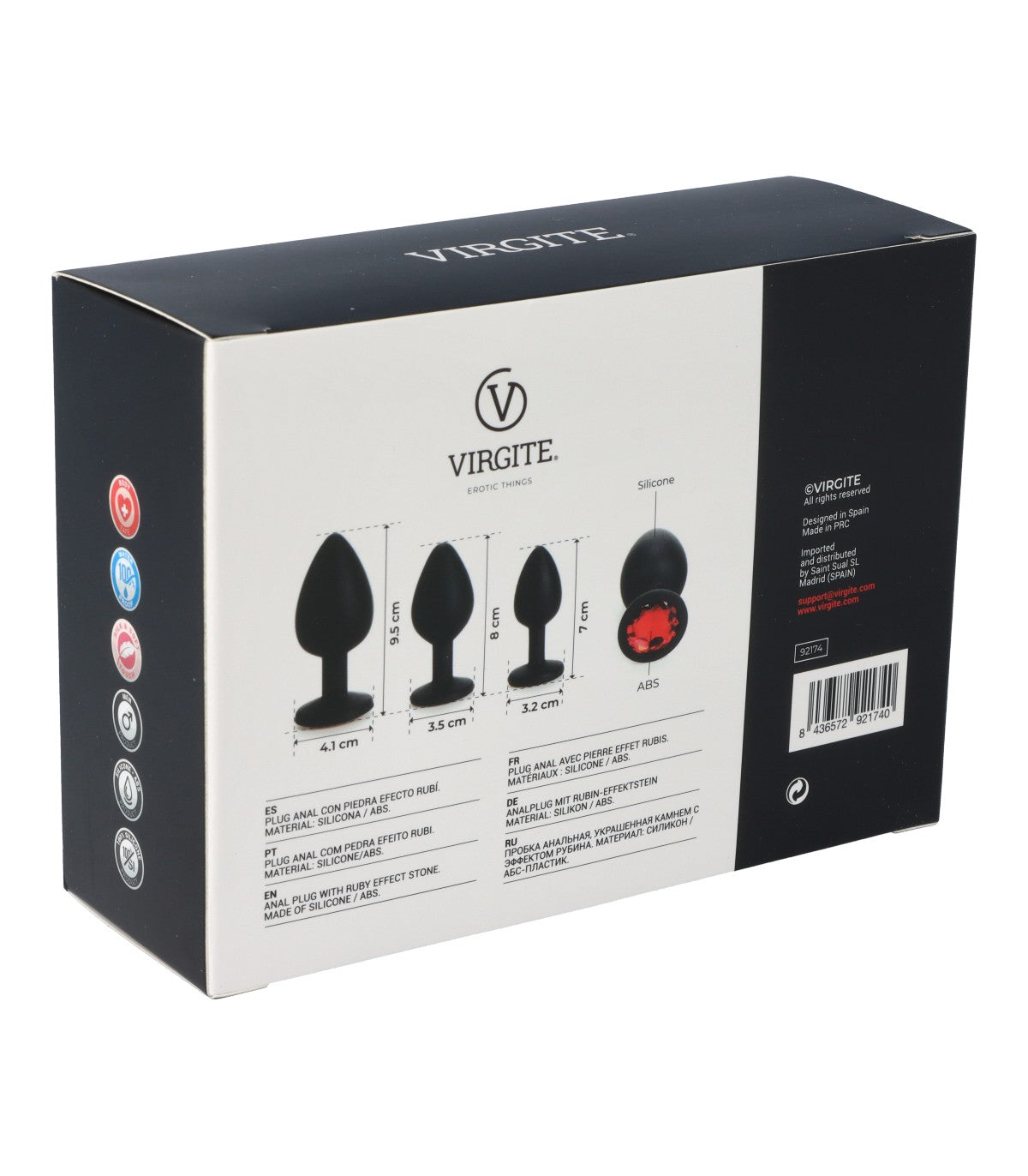 PLUG ANAL SET X3 SILICONA NEGRO/RUBÍ - ESSENTIALS - VIRGITE