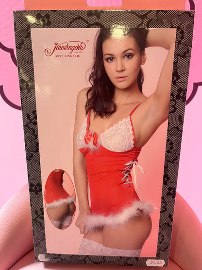 VESTIDO SEXY ROJO CON ENCAJE BLANCO TALLA M - JINMENGDIE