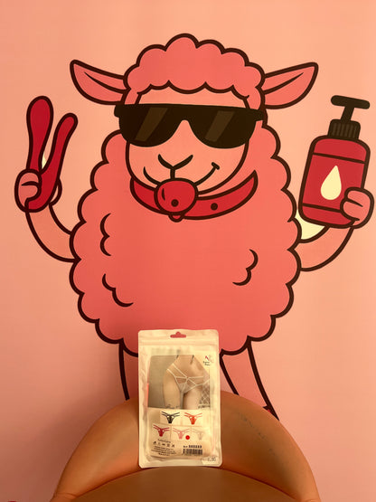 TANGA ROSA DE ENCAJE BLANCO CON TIRAS TALLA UNICA - LOVE SOUL