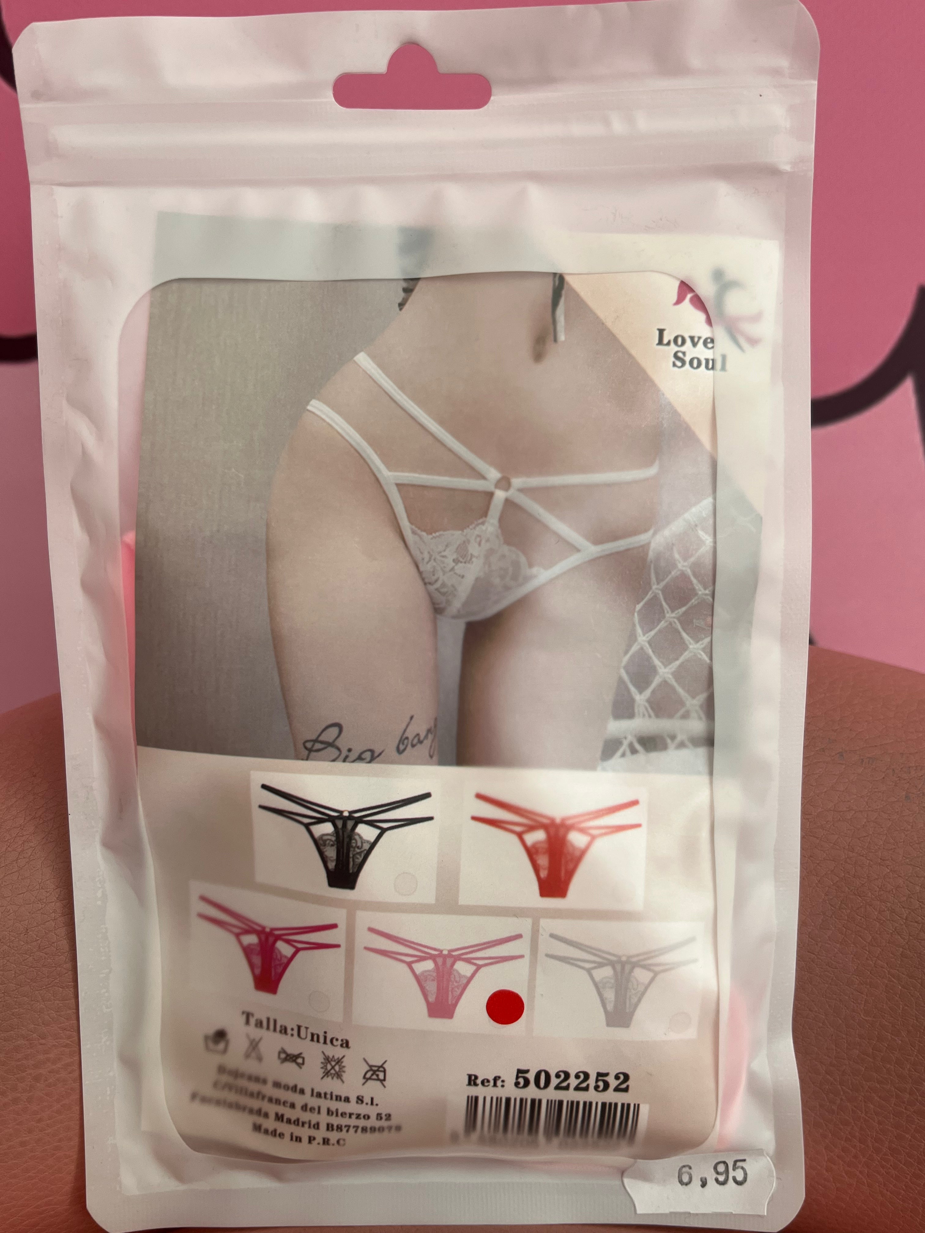 TANGA ROSA DE ENCAJE BLANCO CON TIRAS TALLA UNICA - LOVE SOUL