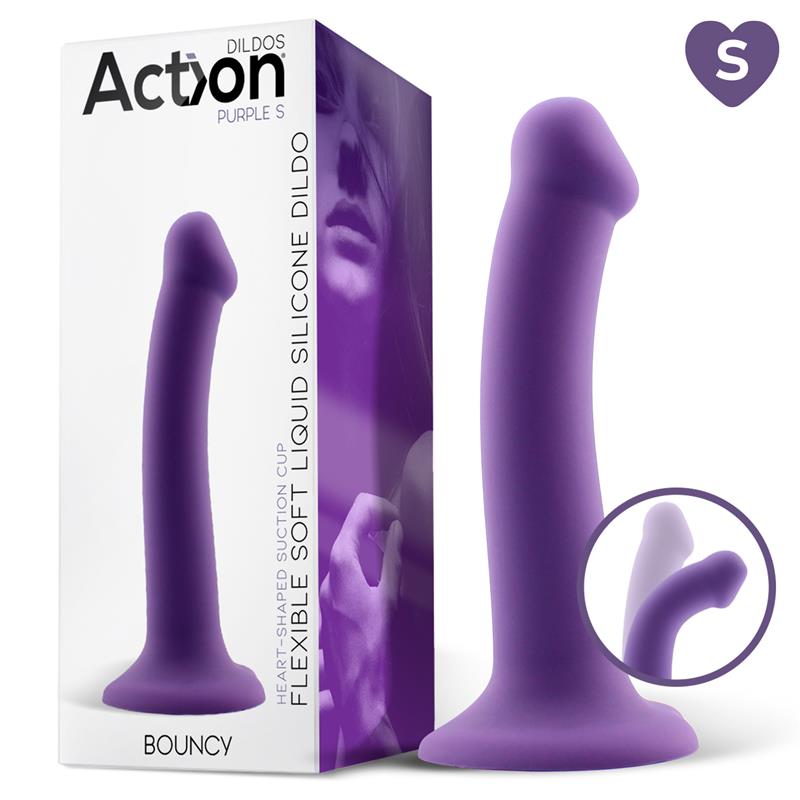 Dildo Bouncy Silicona Líquida Hiper Flexible 15cm Insertable. 2,9cm Diámetro Talla S. Púrpura / Burdeos - ACTION