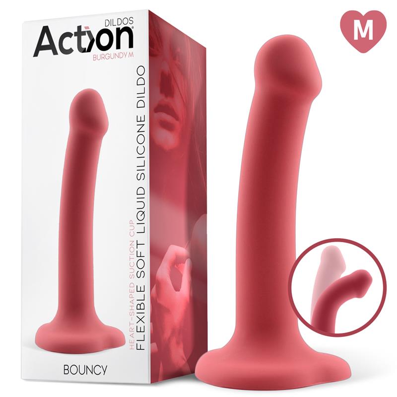 Dildo Bouncy Silicona Líquida Hiper Flexible 16.5cm Insertable. 3,3cm Diámetro Talla M. Púrpura / Burdeos - ACTION